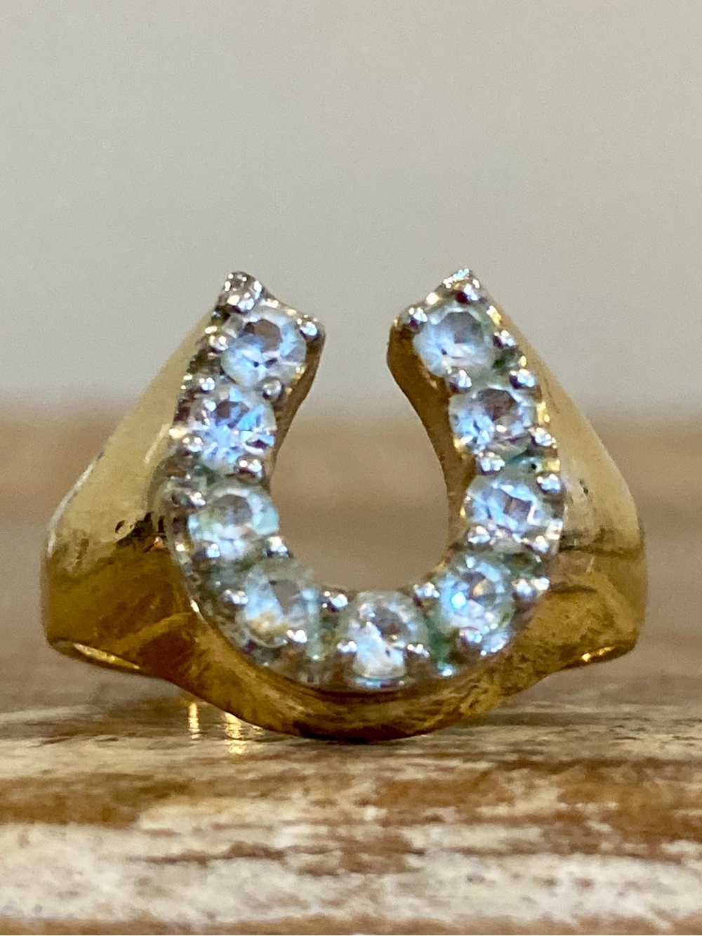 Vintage Joseph Esposito 14K Gold Electroplated Horseshoe Ring Size 7 Rhinestones